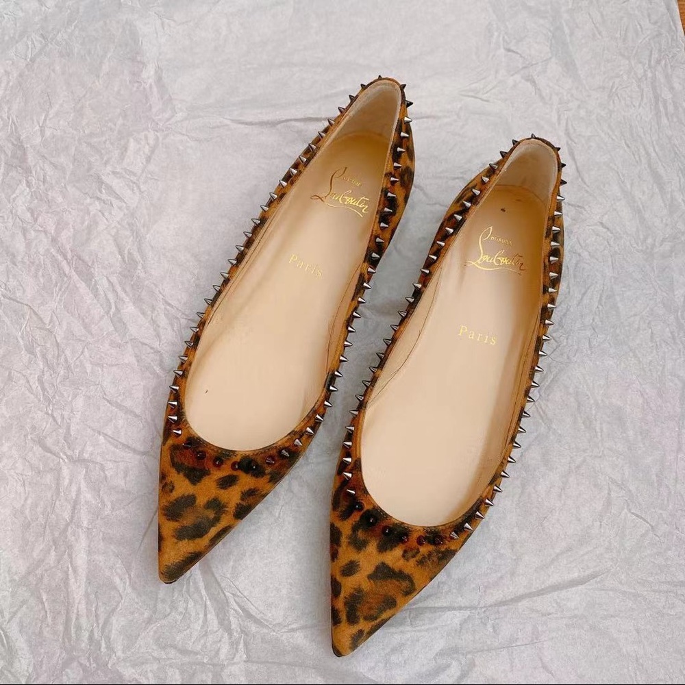 Christian louboutin leopard studded flats